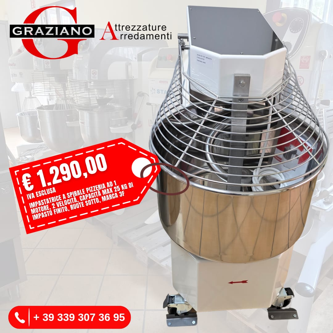 IMPASTATRICE A SPIRALE da 25 kg di impasto a 2 velocità marca 3F ALIMACCHINE