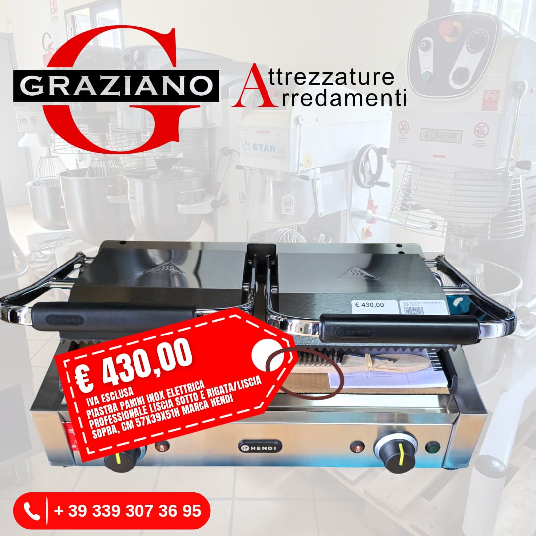 PIASTRA PANINI/SCHIACCIAPANINI liscia sotto e rigata/liscia sopra marca HENDI