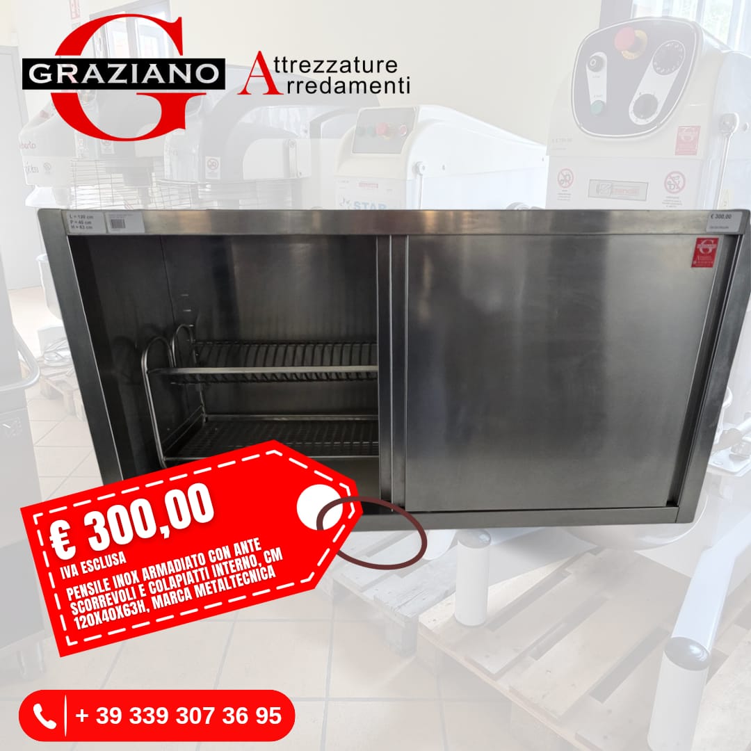 PENSILE INOX APERTO con colapiatti interno cm 120x40x63h marca METALTECNICA