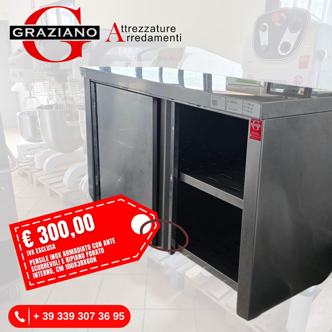 PENSILE INOX APERTO ripiano interno forato cm 100x38x60h