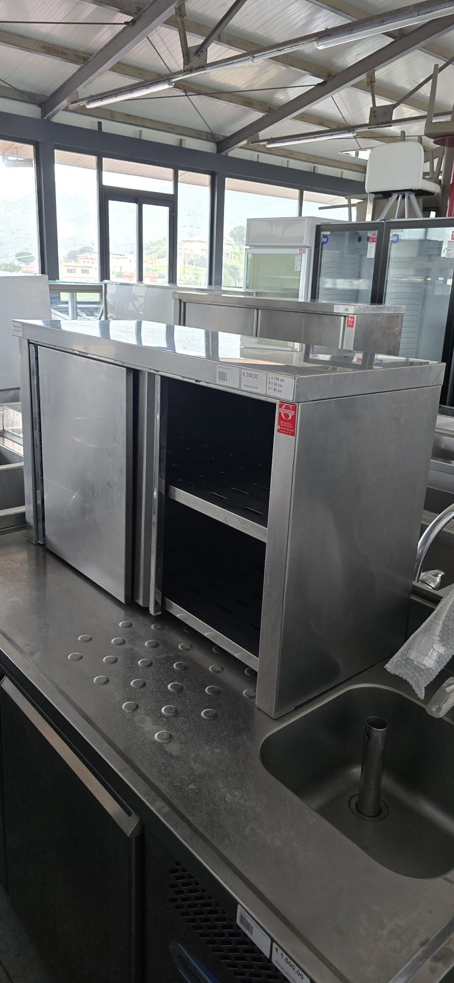 PENSILE INOX APERTO ripiano interno forato cm 100x38x60h - immagine 3