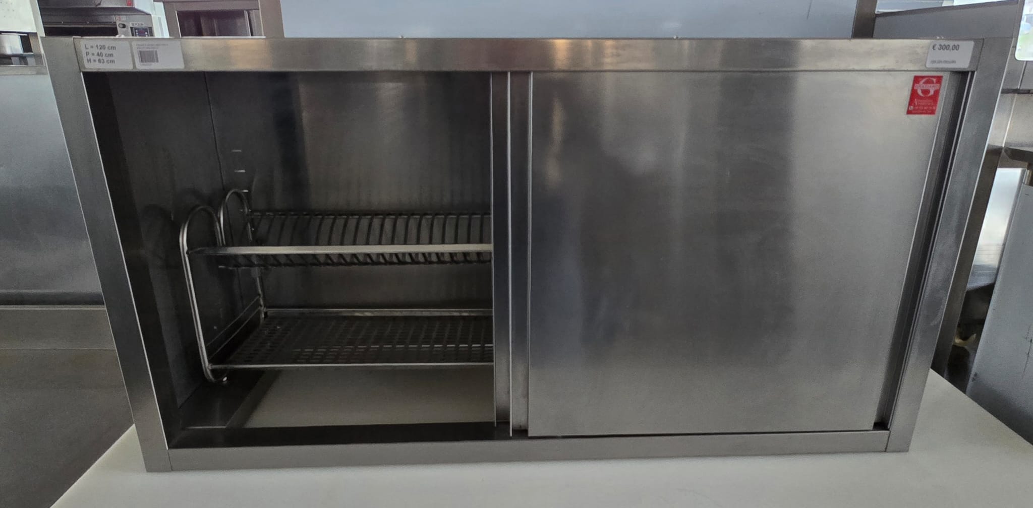 PENSILE INOX APERTO con colapiatti interno cm 120x40x63h marca METALTECNICA - immagine 3