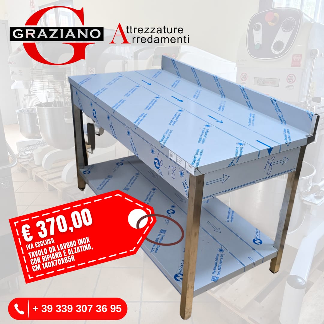 TAVOLO INOX con ripiano e alzatina cm 140x70x85h