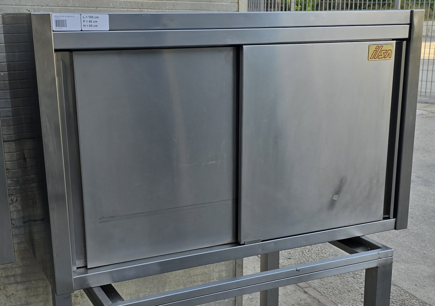 PENSILE INOX CHIUSO con ante scorrevoli e ripiano interno cm 100x40x60h marca ILSA - immagine 4
