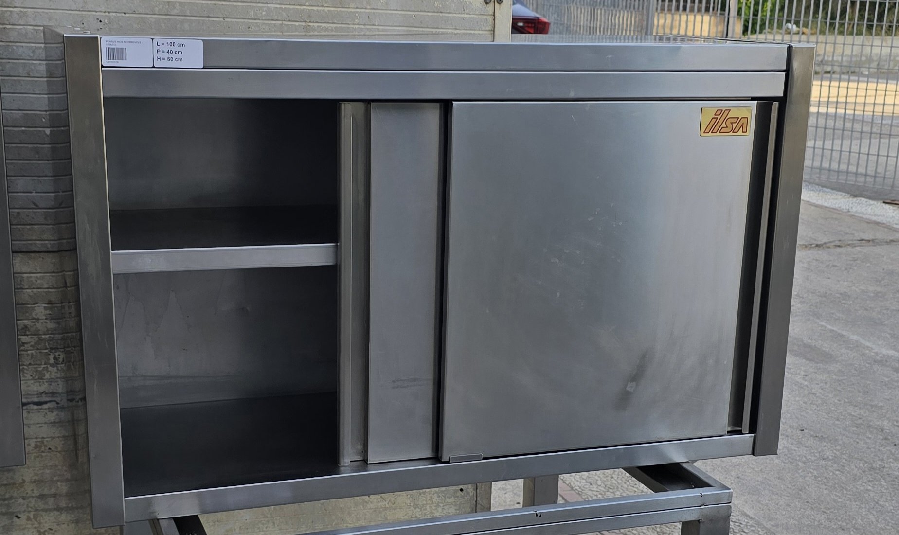 PENSILE INOX CHIUSO con ante scorrevoli e ripiano interno cm 100x40x60h marca ILSA - immagine 3