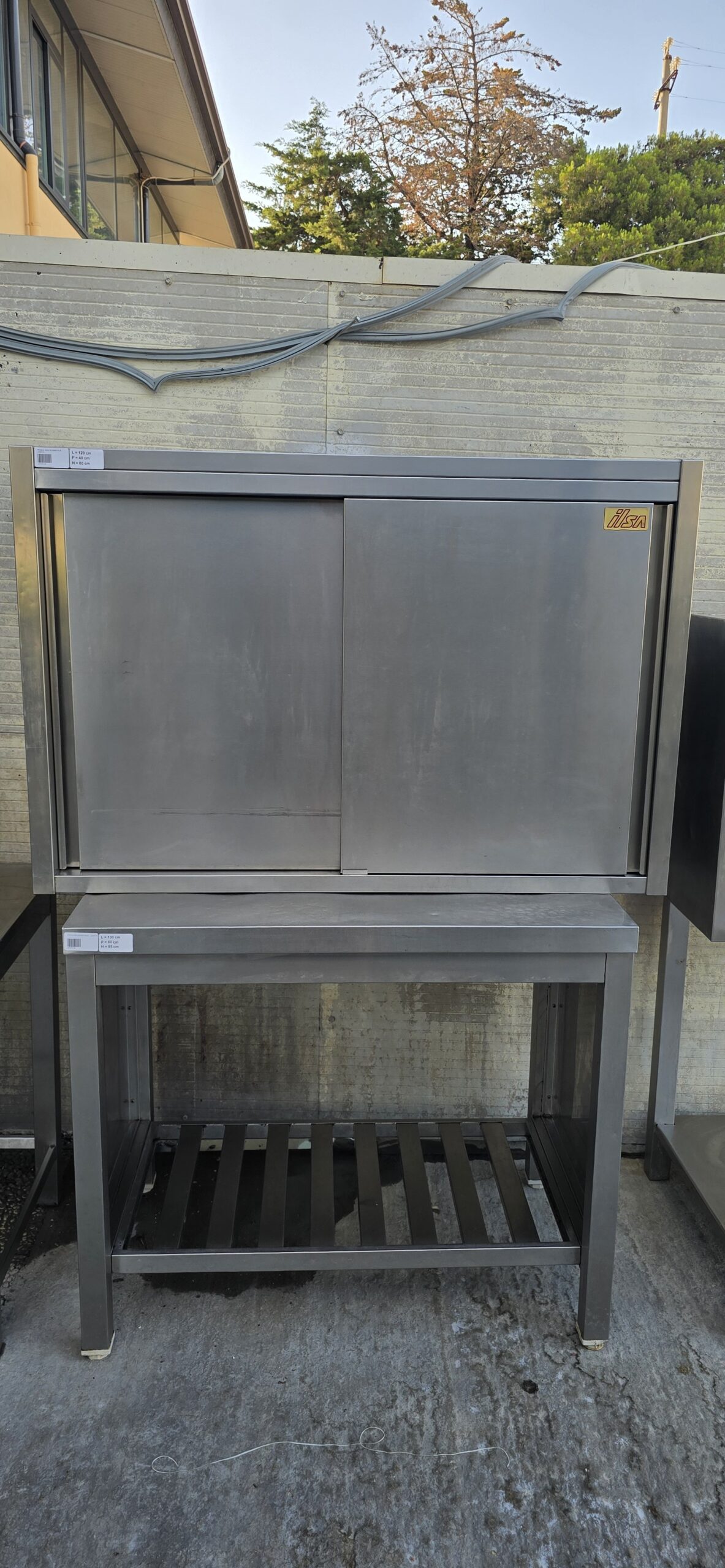 PENSILE INOX CHIUSO con ante scorrevoli e ripiano interno cm 120x40x80h marca ILSA - immagine 3