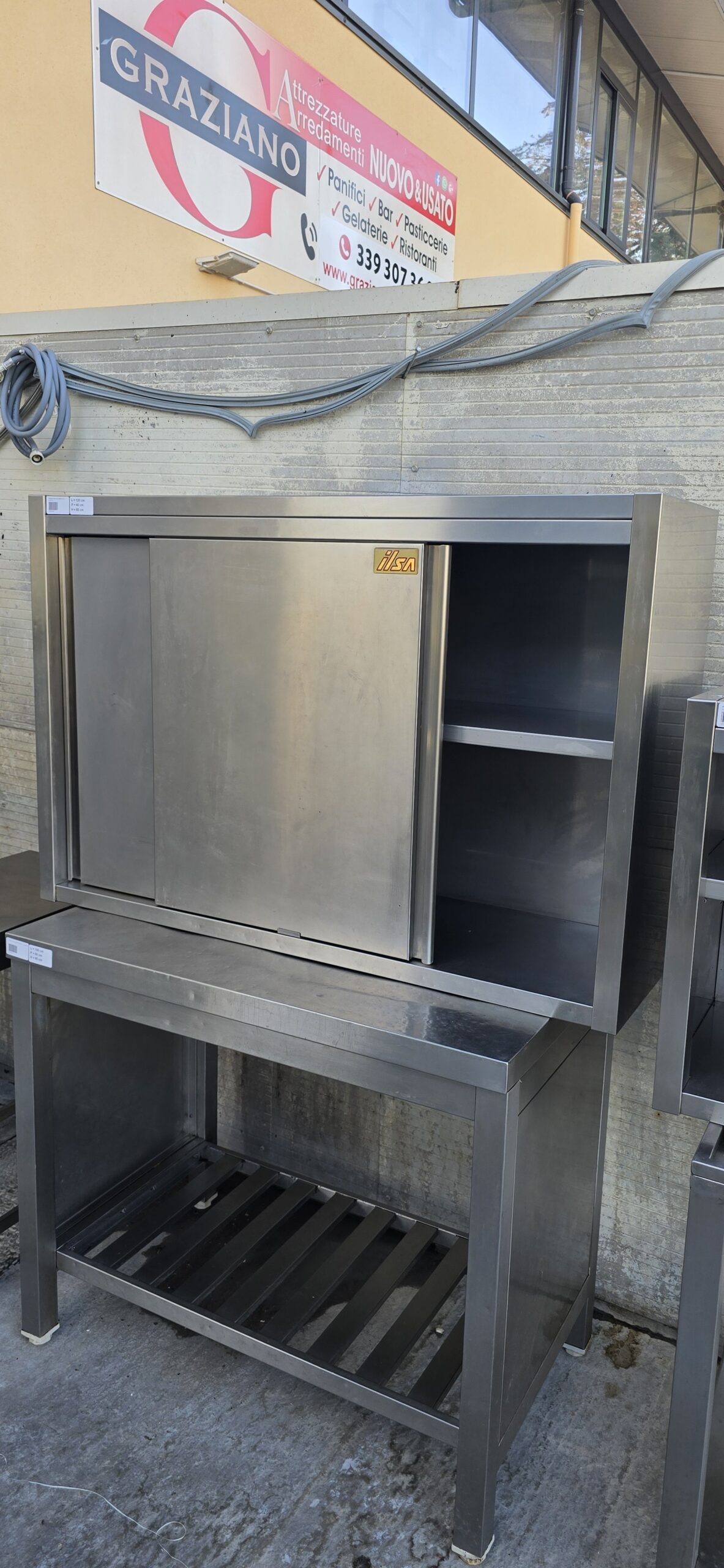 PENSILE INOX CHIUSO con ante scorrevoli e ripiano interno cm 120x40x80h marca ILSA - immagine 2