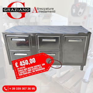 TAVOLO INOX centrale 4 cassetti cm 160x68x85h